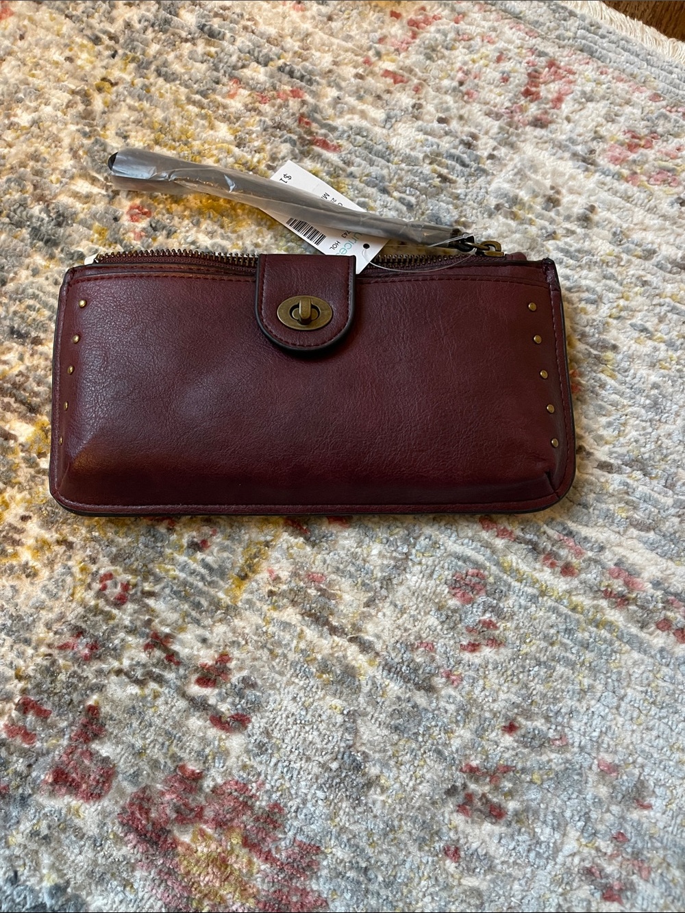Maurices Burgundy Zip Wallet with Turn-Lock and Stud Details